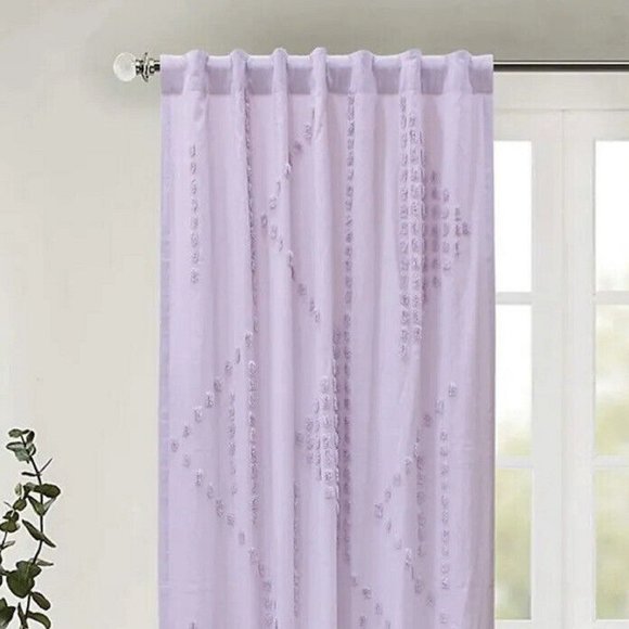 2 IRIS LAVENDER Wild Sage Tufted Triangle 63"L x 50"W Rod Pocket Window Curtains - Picture 3 of 7